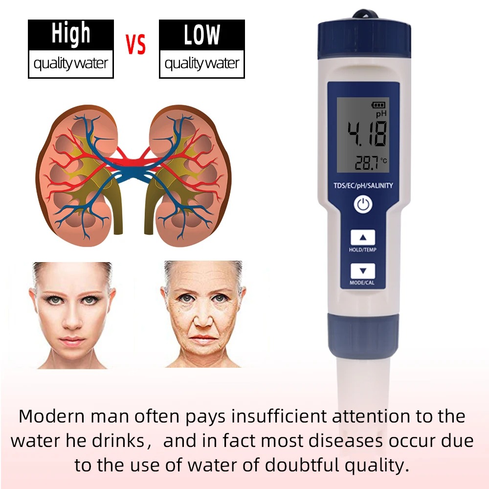 5 IN 1 PH Temperature TDS EC S - Ph Meter Digital Water Tester 评论和价格